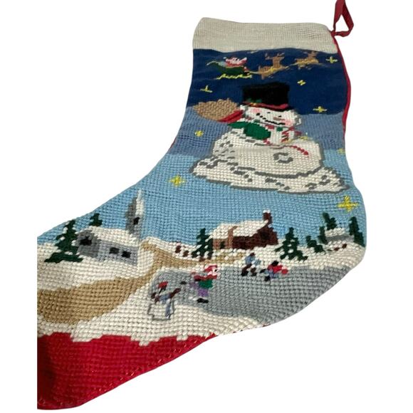 Big Arrow Co Needlepoint Christmas Stocking SNOWMAN 19" Santa Sleigh Reindeer - Picture 6 of 12